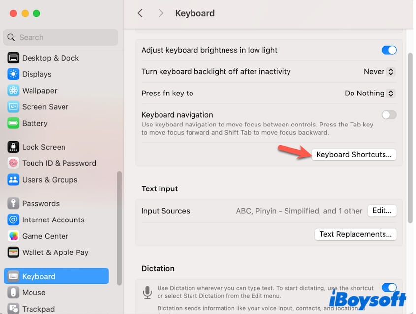 open keyboard shortcuts settings