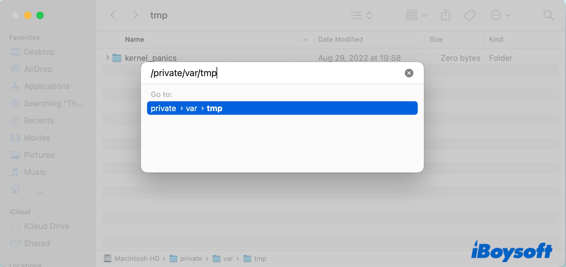 Access private var tmp folder on Mac