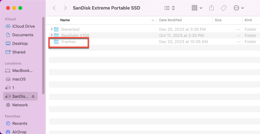 .Trashes folder on an external hard drive