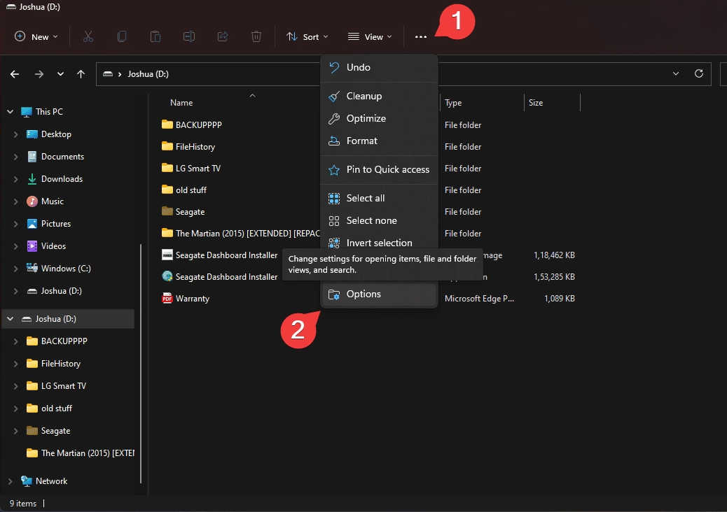 how to access .Trashes folder on an external hard drive on Windows