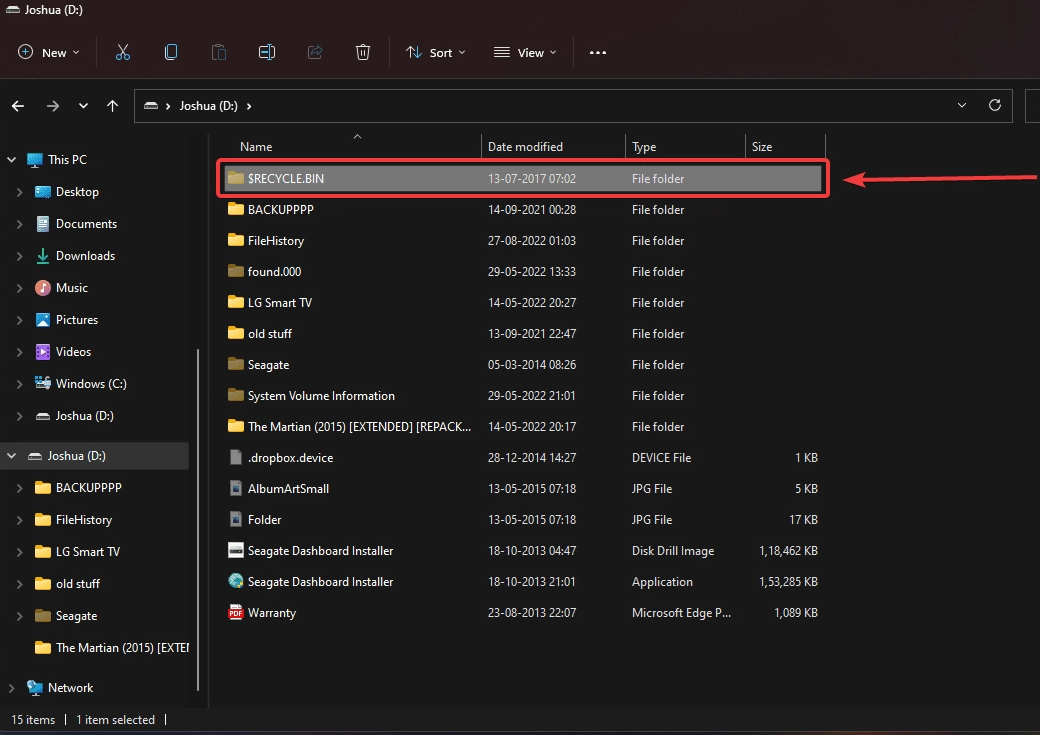 how to access .Trashes folder on an external hard drive on Windows