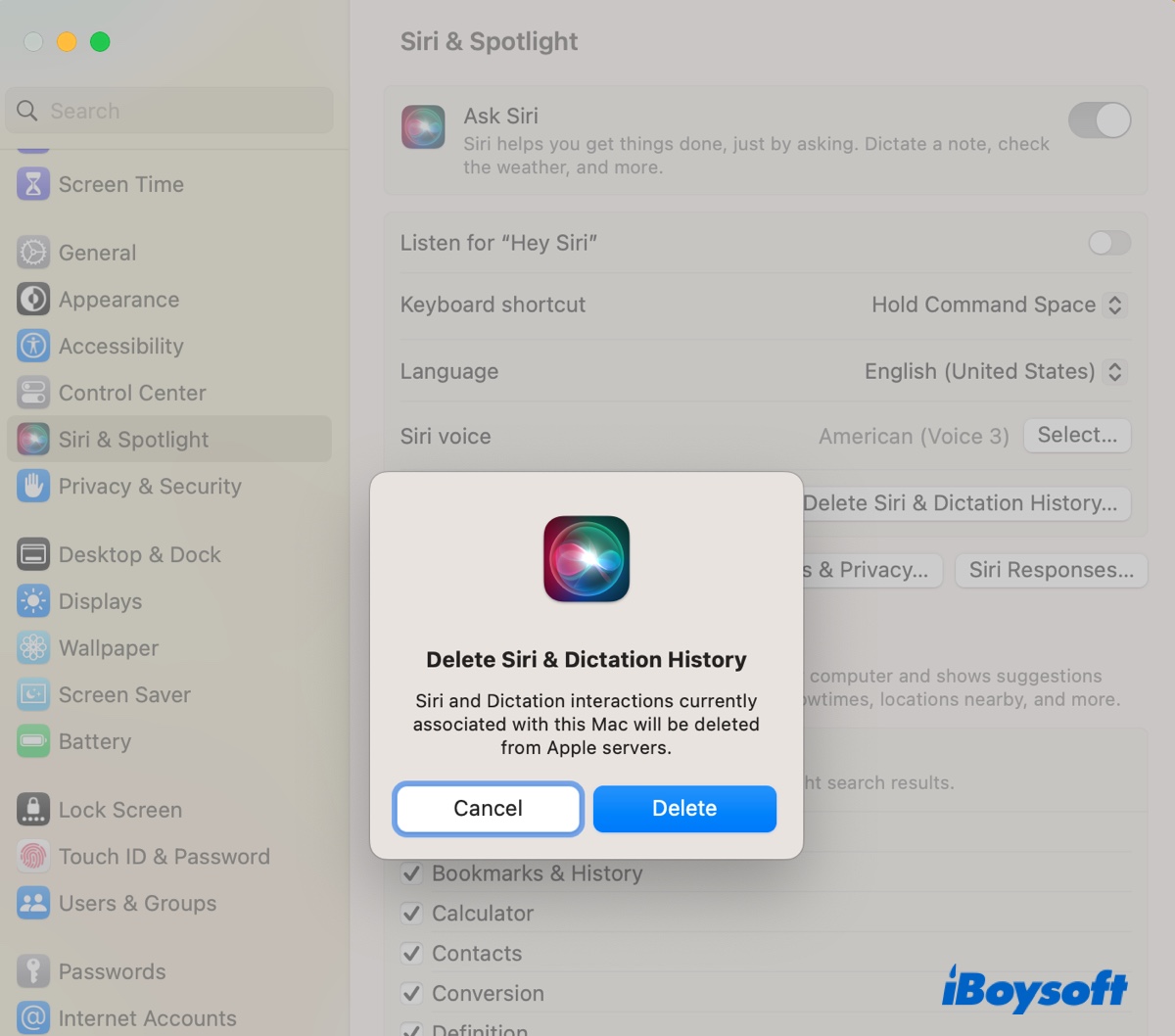 Delete Siri and dictation history