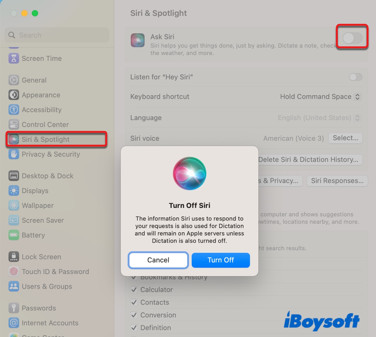 Disable or enable Siri on macOS Ventura