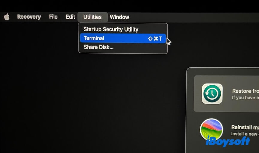 open Terminal in macOS Recovery