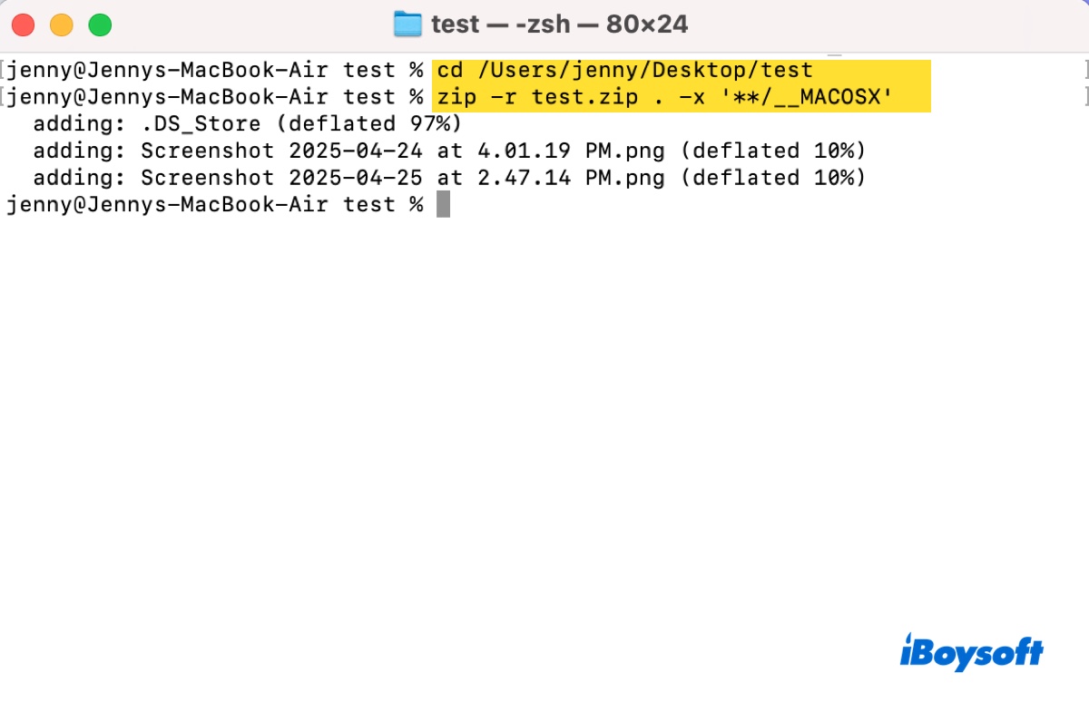 How to zip files on Mac without _MACOSX folder