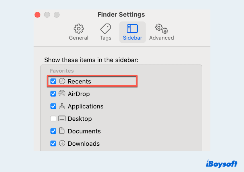 Add Recents to Finder sidebar