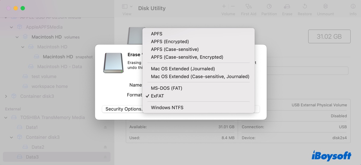 Choose a format for the U disk