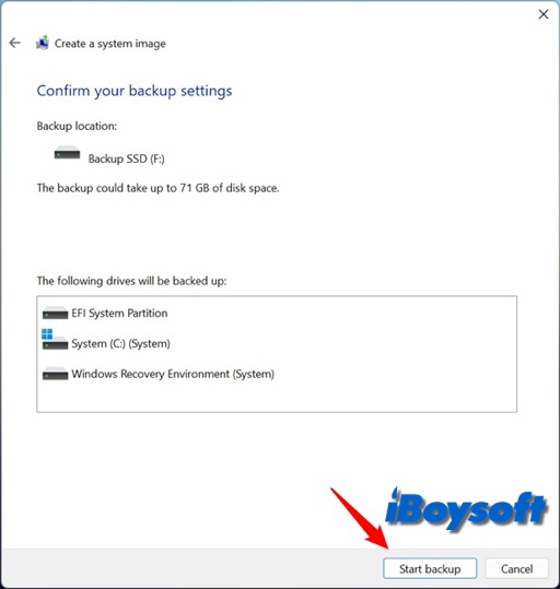 confirmar configuración de copia de seguridad de la imagen del sistema