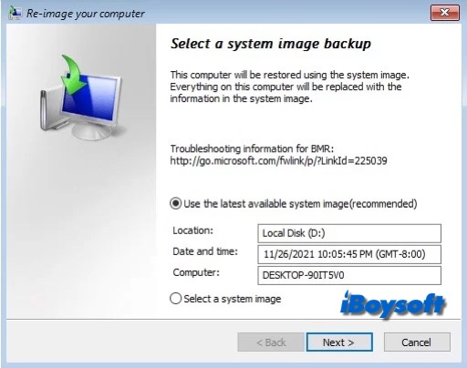 seleccionar copia de seguridad de imagen