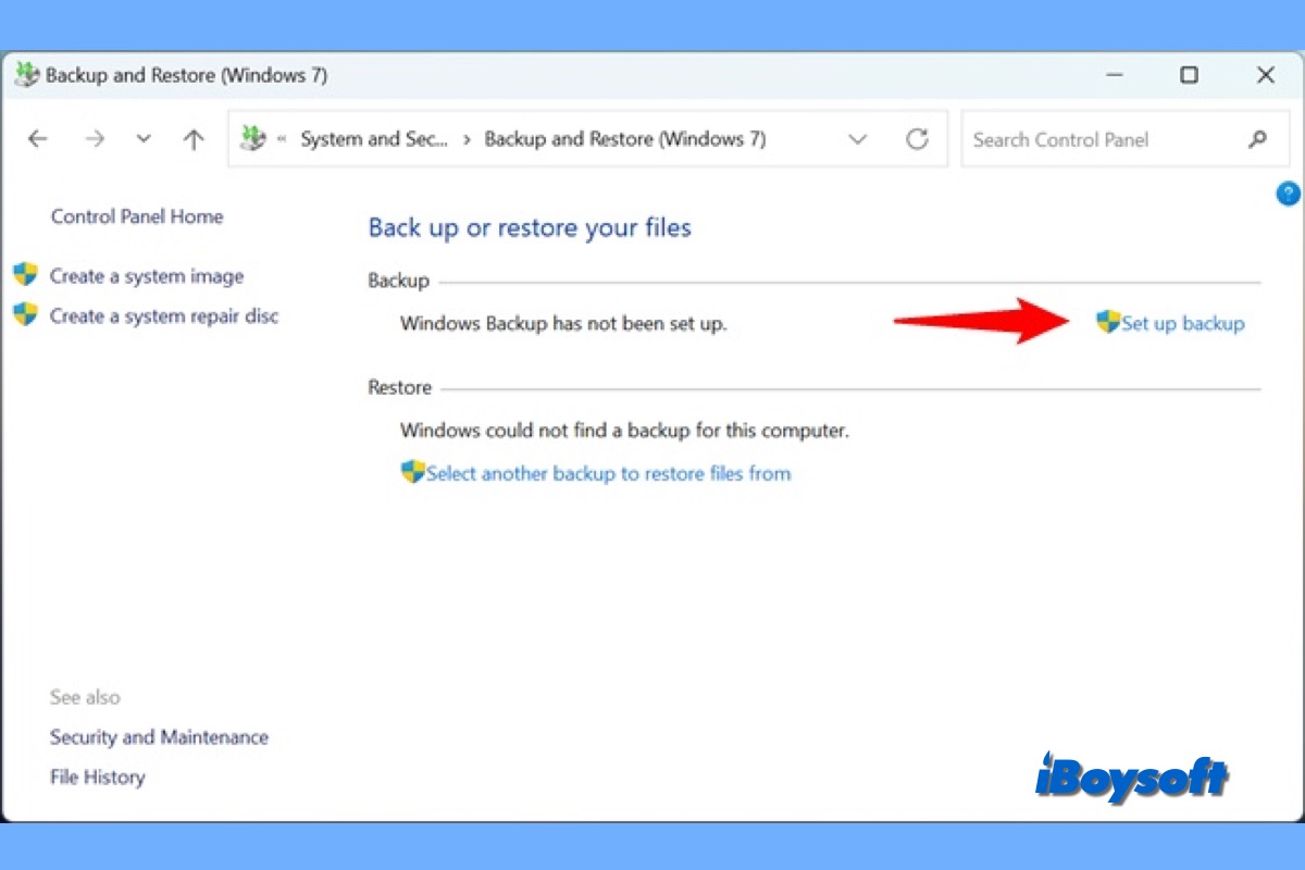 función de respaldo y restauración de Windows