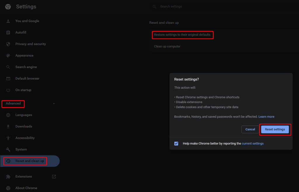 restablecer configuración de chrome a valores predeterminados