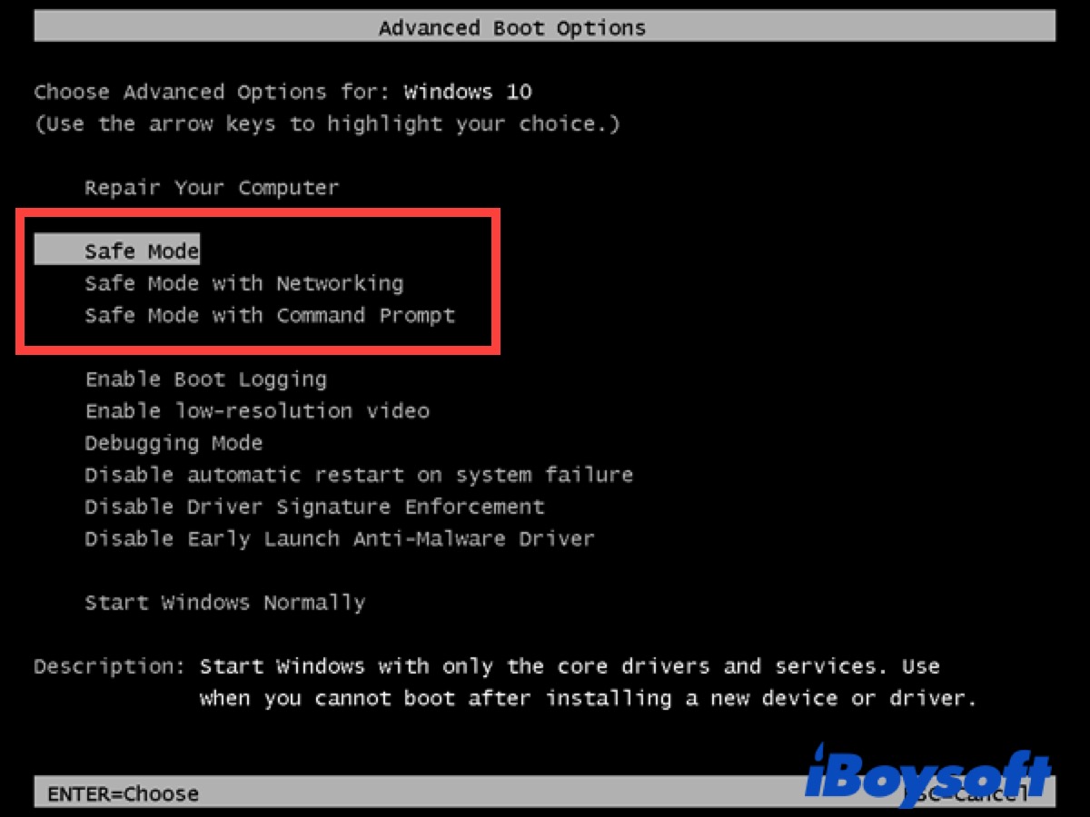 Start Safe Mode from the F8 key