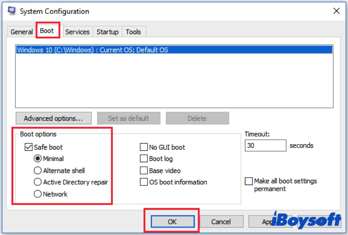 Start Safa Mode from msconfig