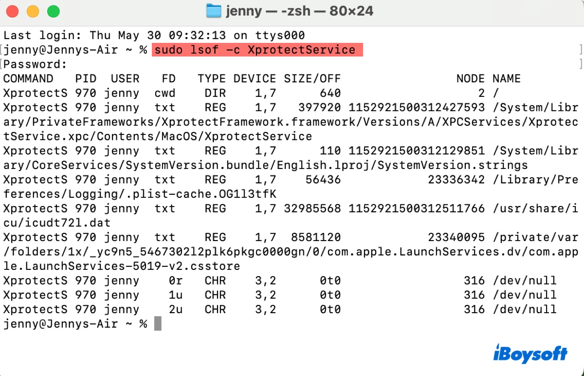 Find the file XprotectService is stuck with