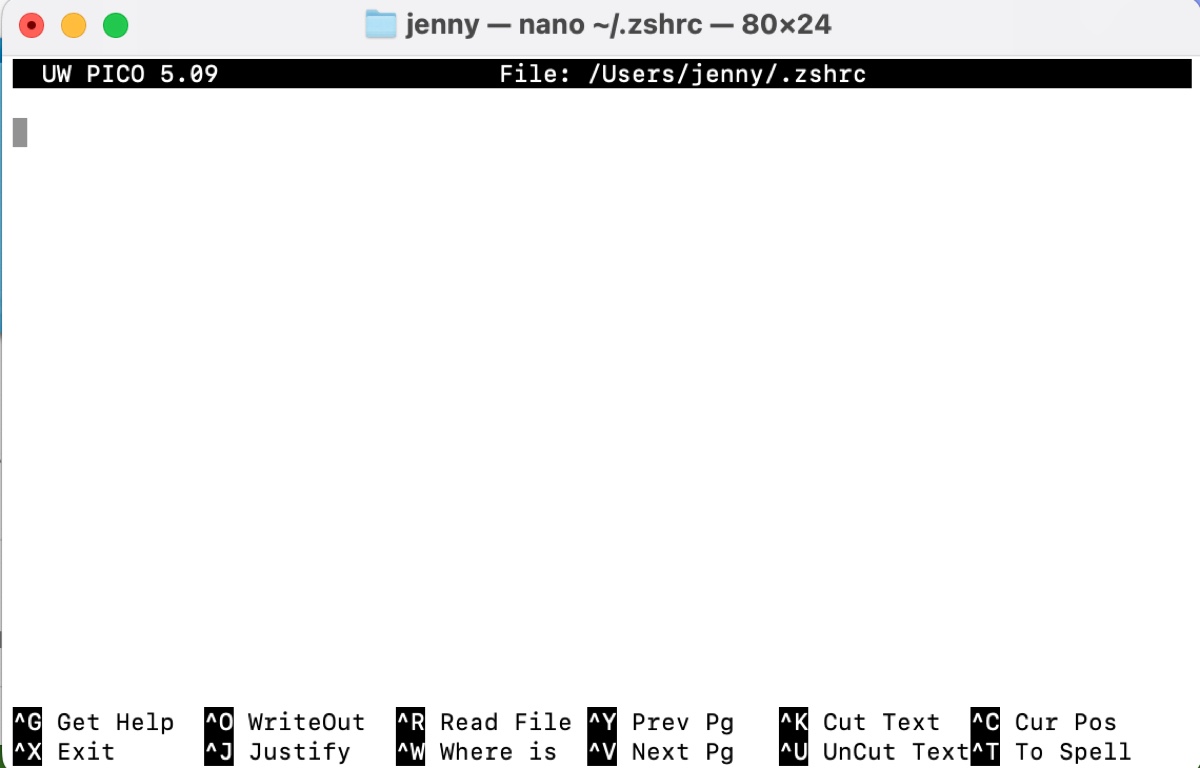 How to open zshrc file in Terminal