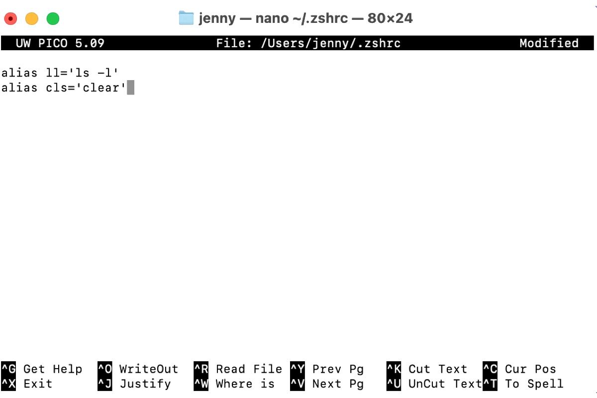 Zsh alias