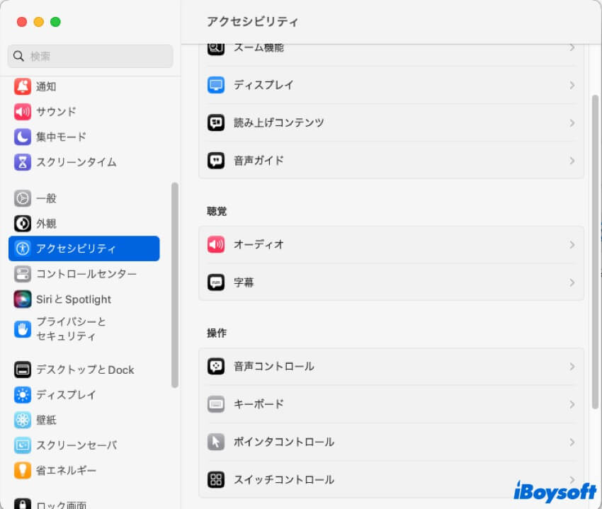 Mac設定アクセシビリティ