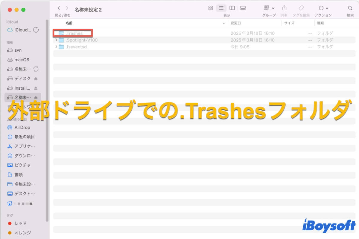 外部ドライブでの.Trashフォルダ