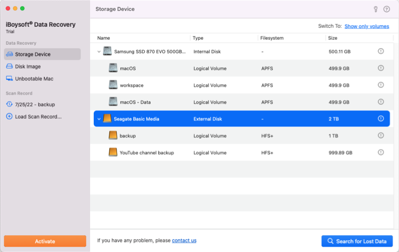 scan external disk