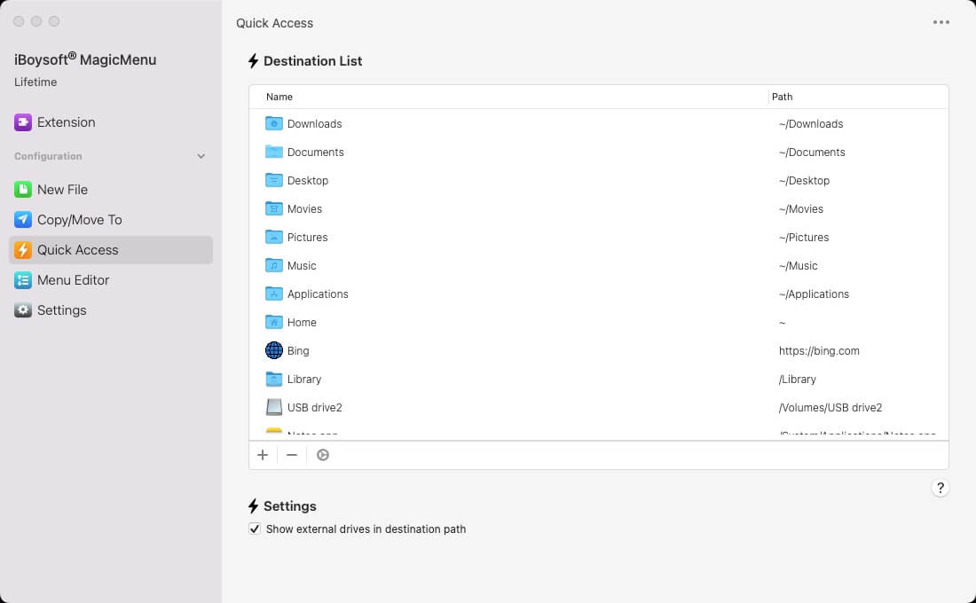 edit quick access destination