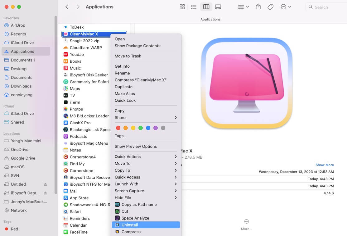 Right click to uninstall an app on Mac completely